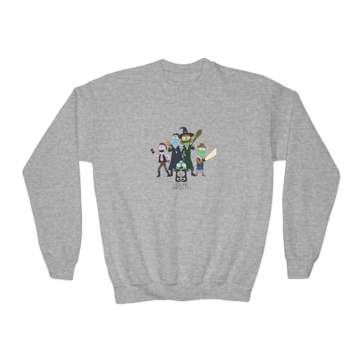 Solar Opposites Halloween Fleece Crewneck Kids Sweatshirt - alternate angle 3, merchandise