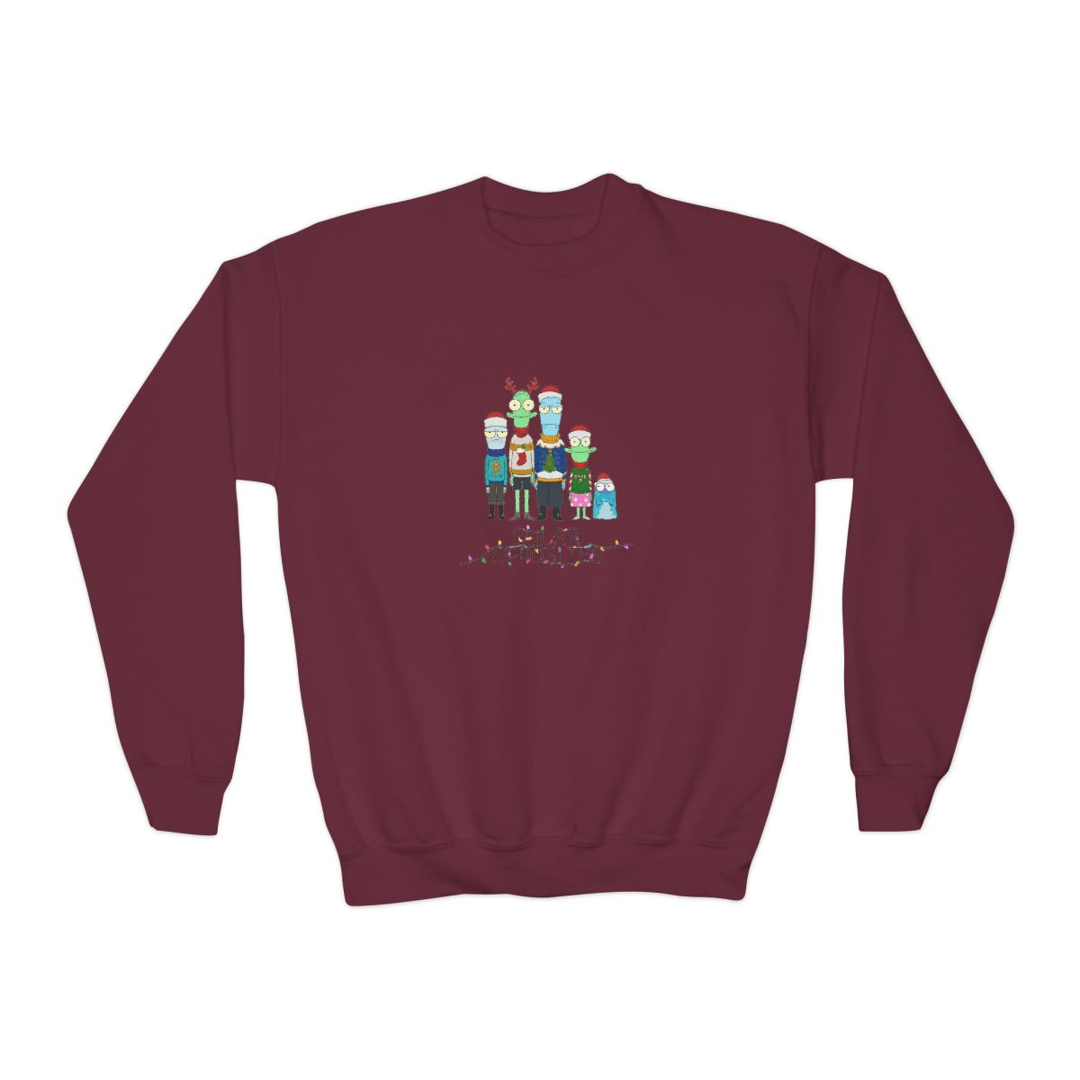 Solar Opposites Holiday Group Fleece Crewneck Kids Sweatshirt - alternate angle 4, merchandise