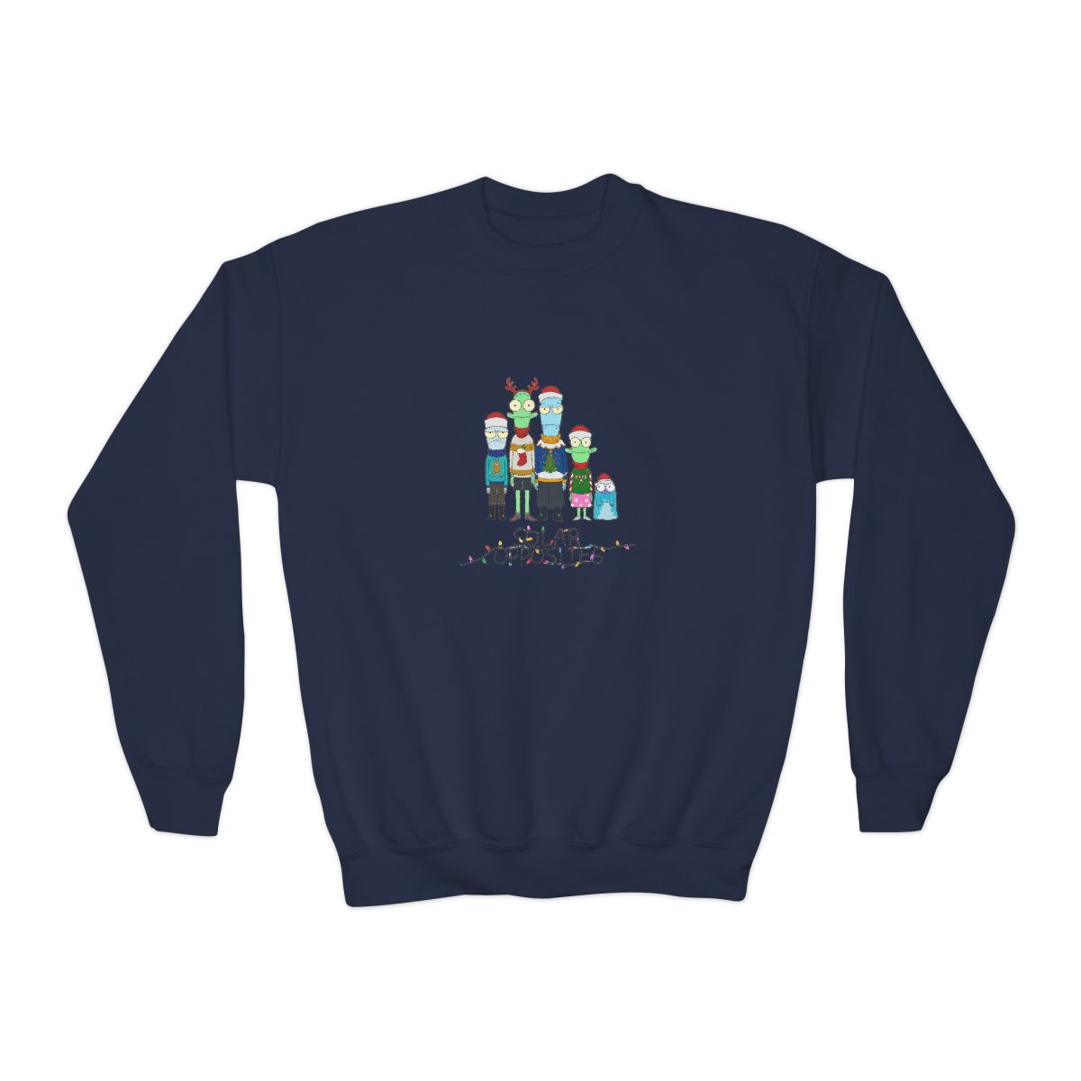 Solar Opposites Holiday Group Fleece Crewneck Kids Sweatshirt - alternate angle 2, merchandise